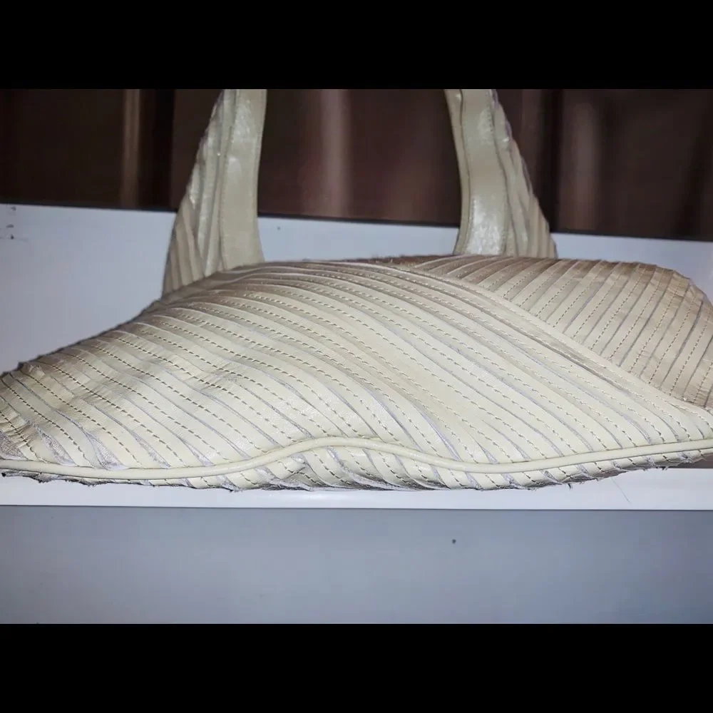 Sandra Roberts Leather Cream Hobo Bag